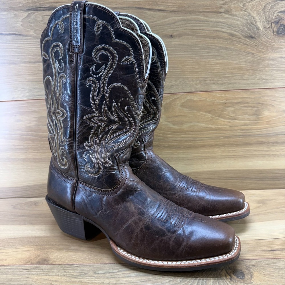 Ariat Brown Embroidered Leather Western Ankle Boots - Picture 2 of 12